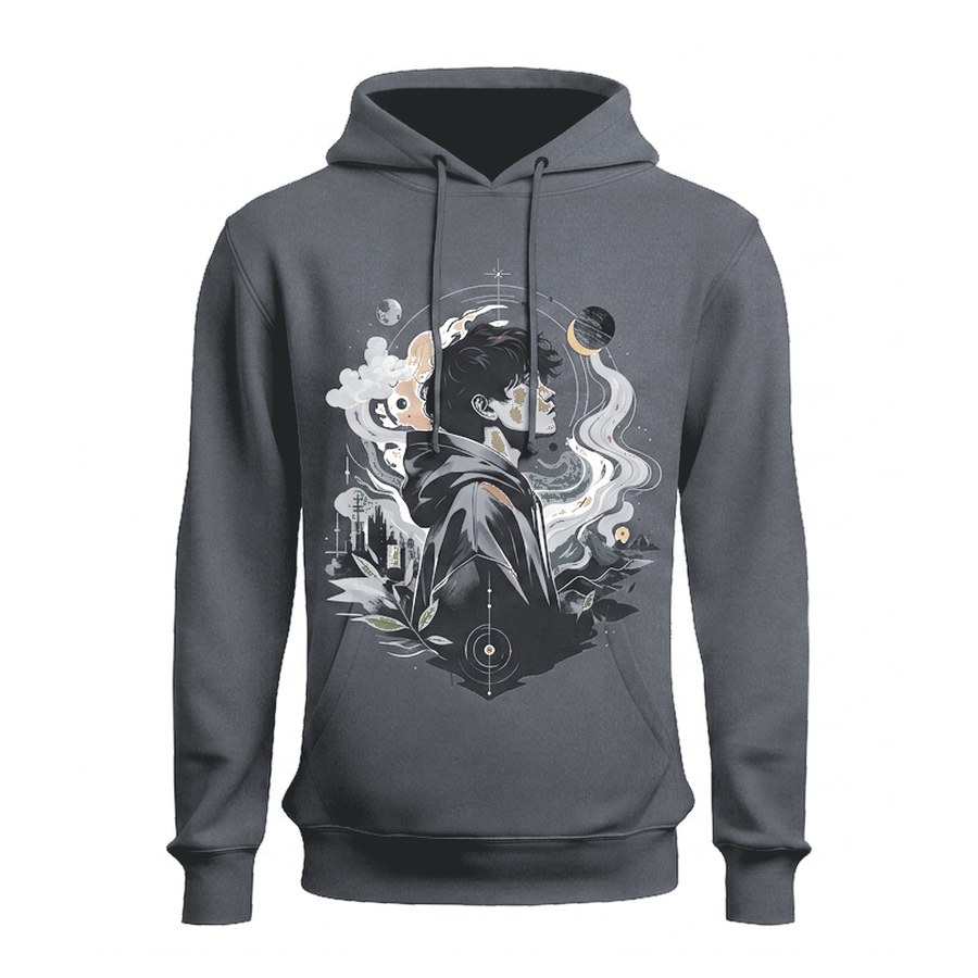 Sudadera con capucha Chico mirando al universo · montaje en Gris grafito