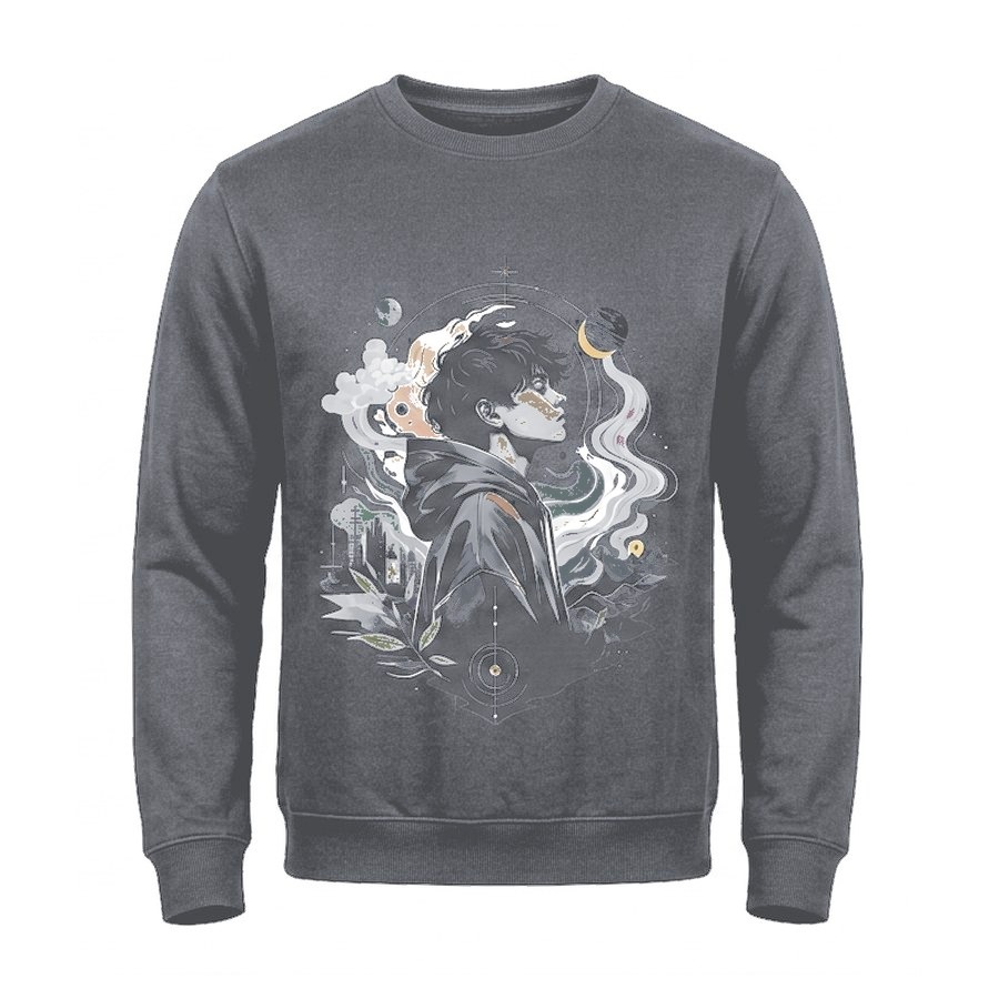 Sudadera sin capucha Chico mirando al universo · montaje en Gris grafito