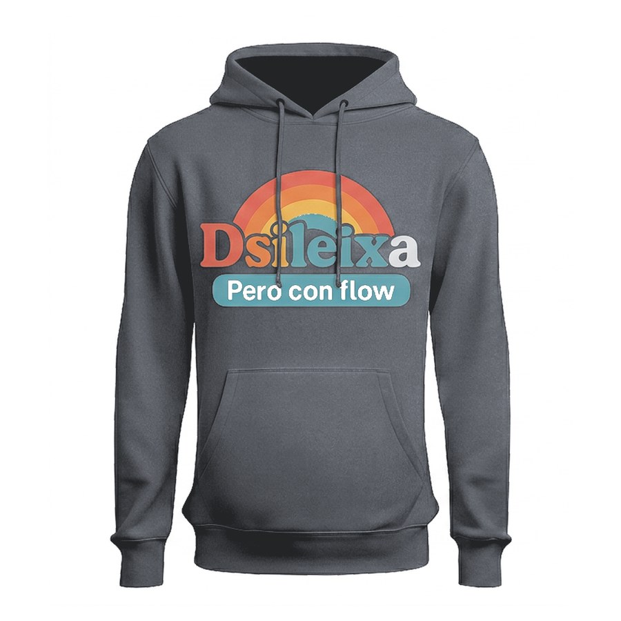 Sudadera con capucha Dislexia, pero con flow · montaje en Gris grafito