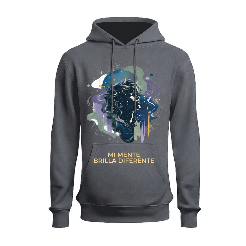 Sudadera con capucha Mi mente brilla diferente · montaje en Gris grafito
