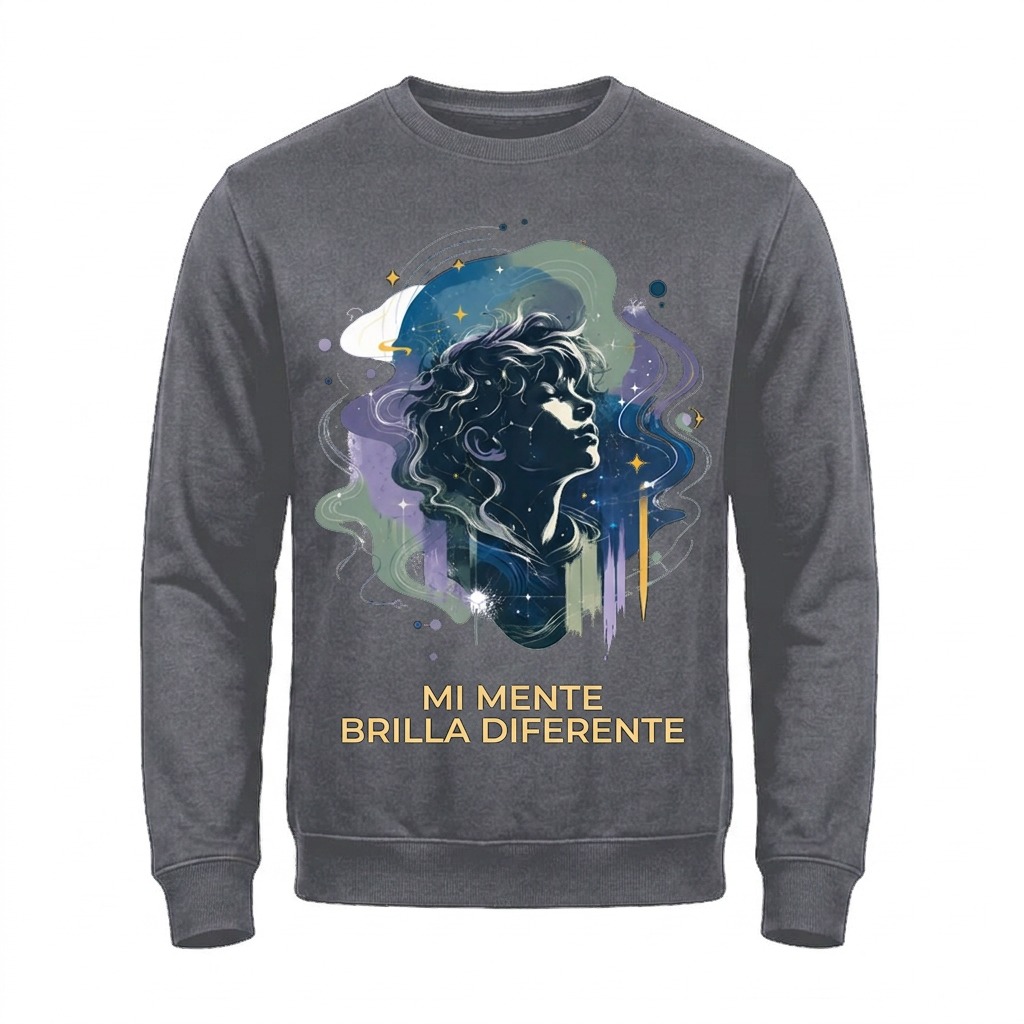 Sudadera sin capucha Mi mente brilla diferente · montaje en Gris grafito